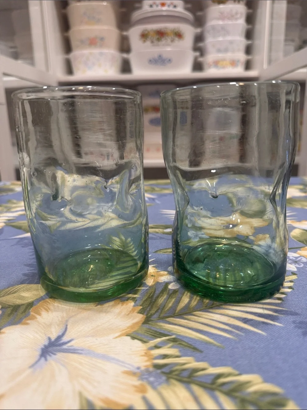 Hand-Blown Style Green Glass Tumblers - Set of 2